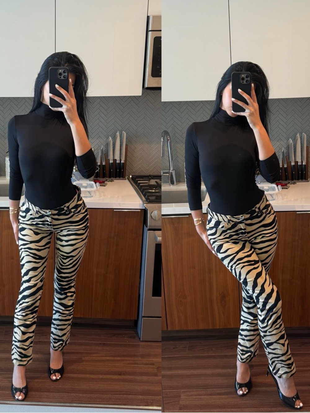 Guess Jeans Zebra Print Straight-Leg Pant - Black & Cream